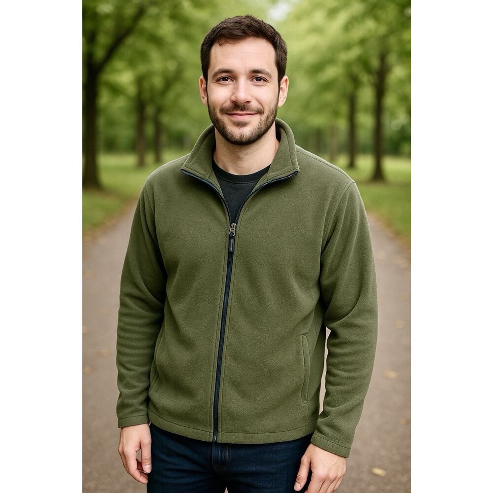 Woolrich Full Zip Fleece Jacket Olive Green Mens Large Outdoors Gorpcore Preppy